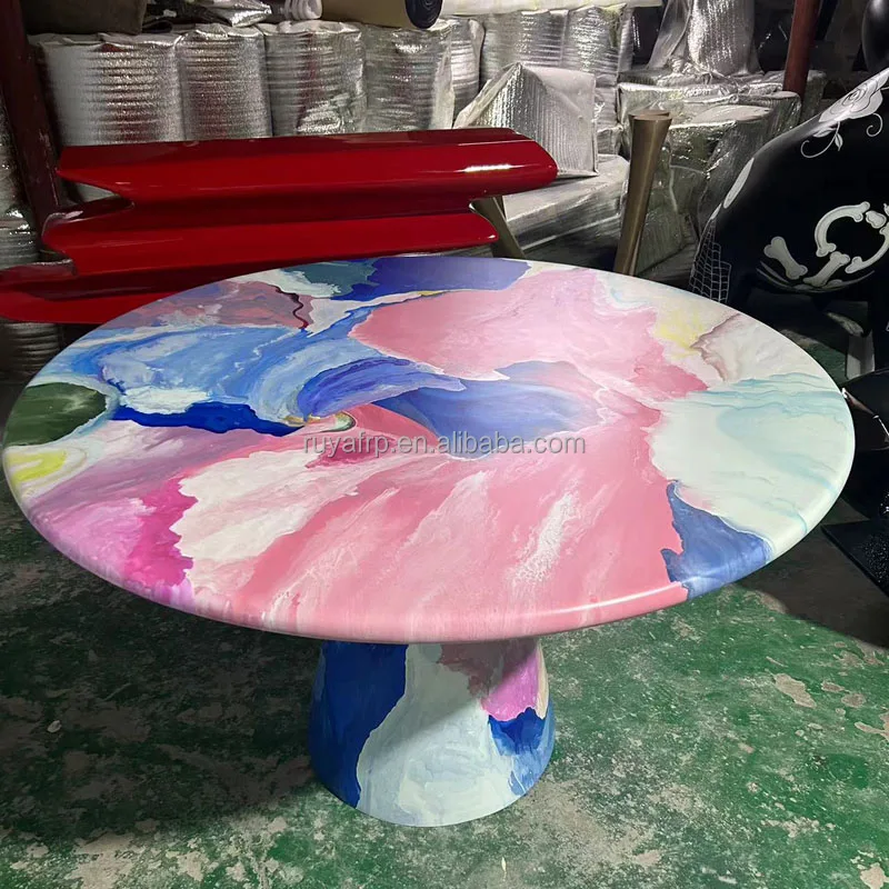 Stylish Round Coffee Table with Custom Artwork Ideal Accent Furniture for Living Area Combining Functionality and Artistic Flair