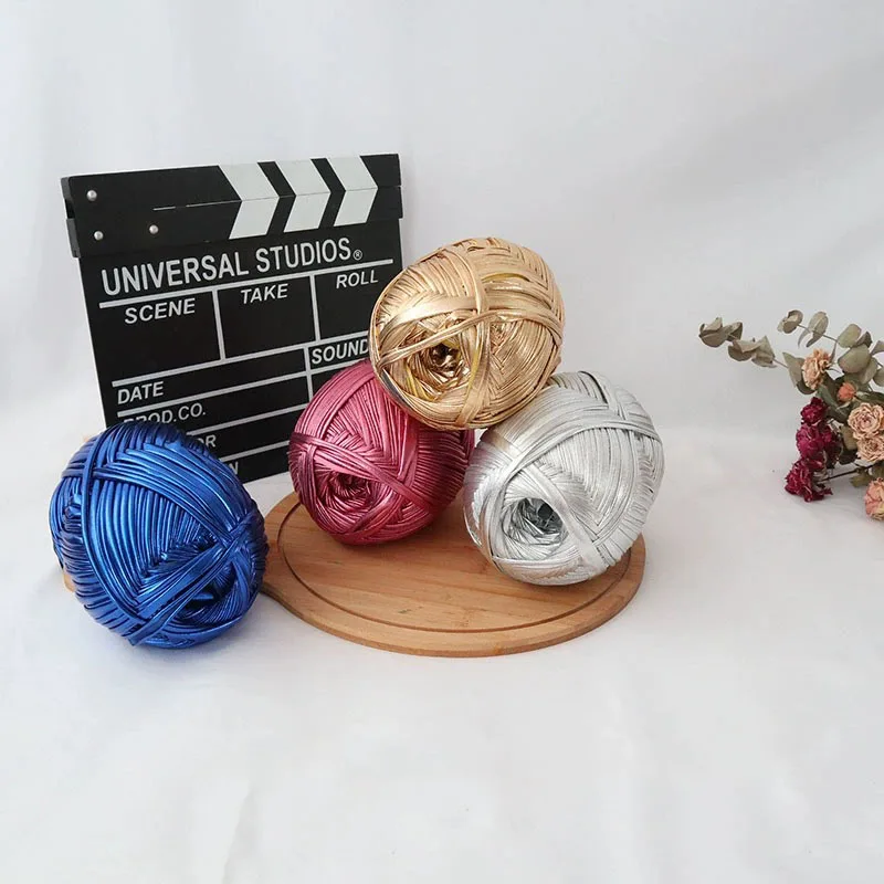 low price 100% polyester shiny leather yarn metal texture t-shirt yarn with metallic luster easy to hand weave