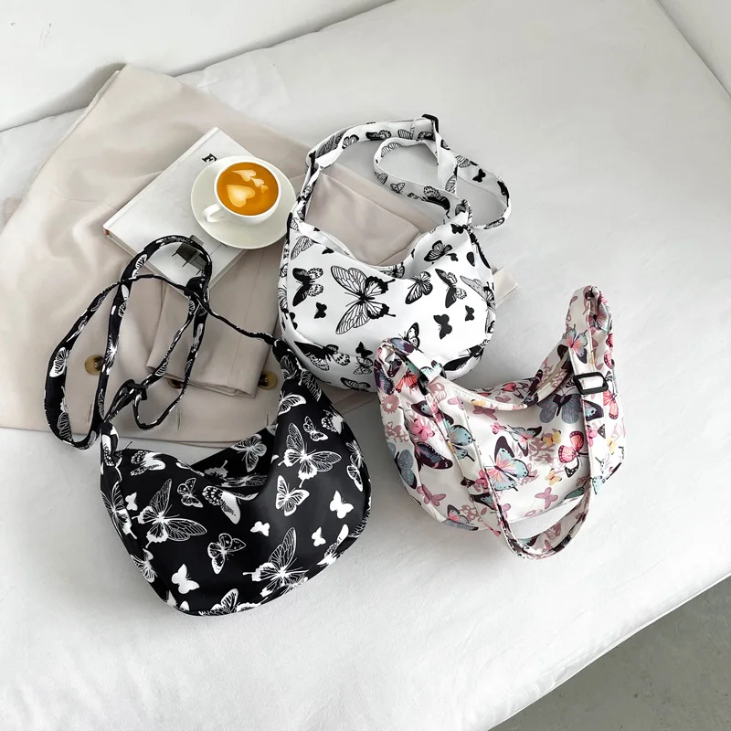 2023 Butterfly Print Animal Pattern Canvas Underarm Bag