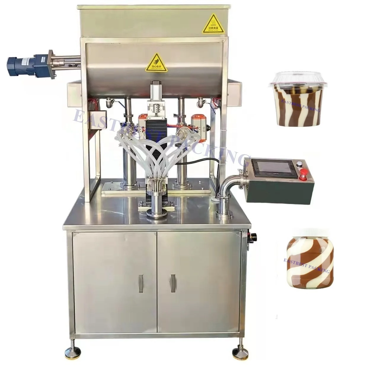 glass jar chocolate swirl peanut butter duo spread filling machine filler