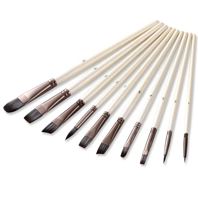 10pcs/Set Nylon Paint Brush Set Art Supplies For Gouache/Watercolor/Oil Paint Brush Set