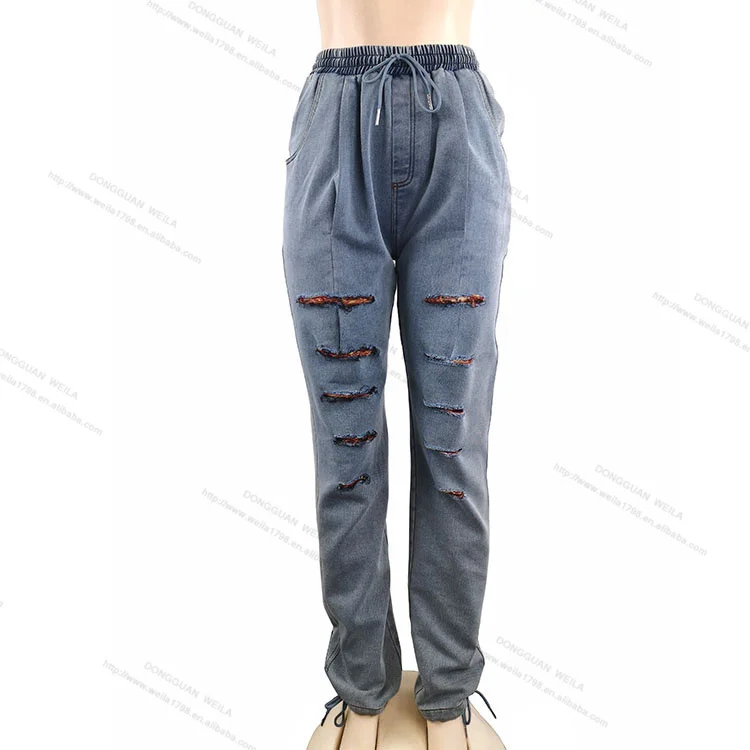 Wholesale Hot Sale Women High Waist Ripped Boyfriend Jeans