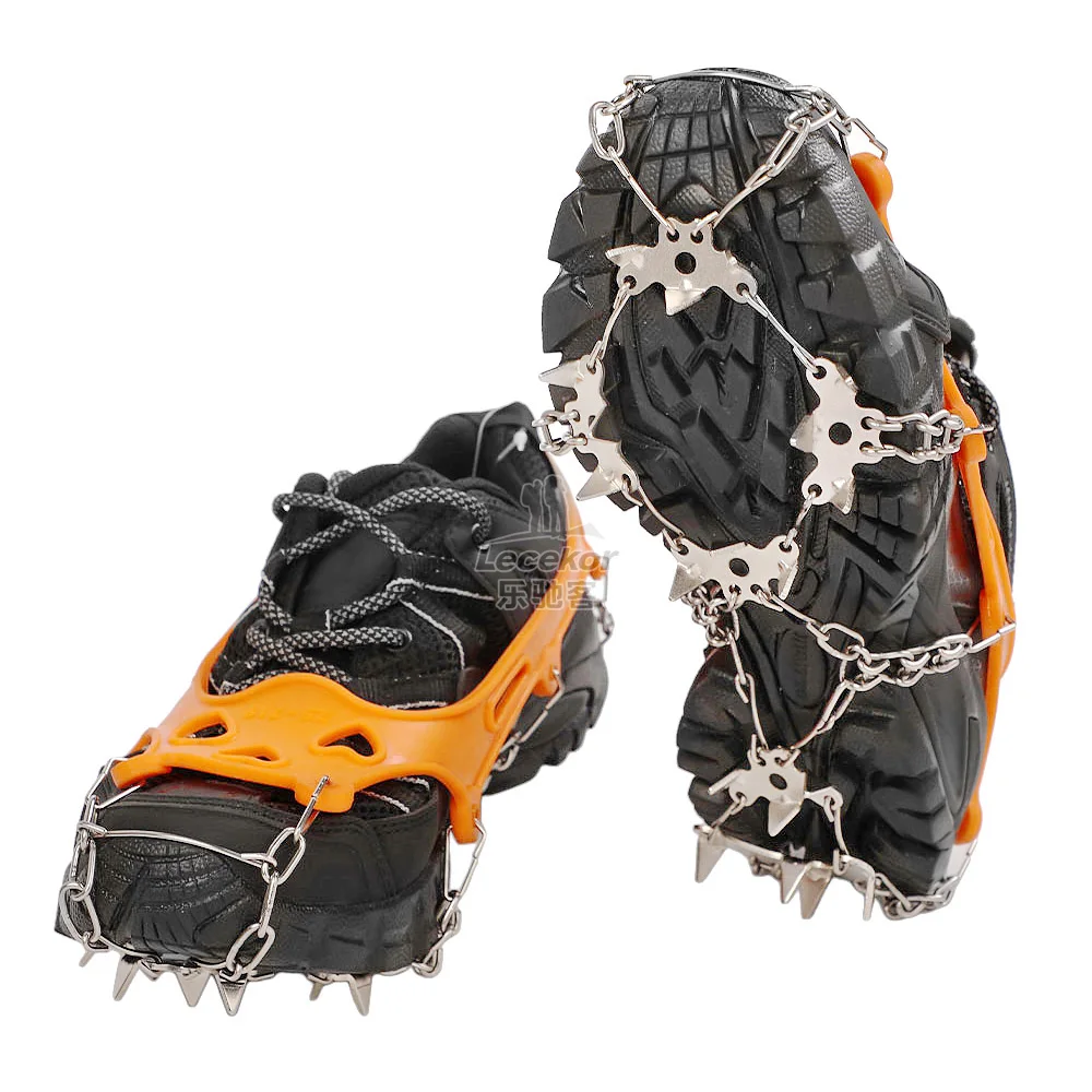 19 Teeth Hiking Stainless Steel Flexible Anti-Slip Traction Snow Shoe Grips Ice Cleats Black Snow Ice Spikes Crampons