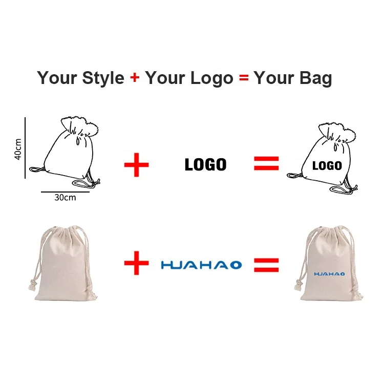 huahao Christmas Printed Cotton Canvas Muslin Gift Bags Christmas Candy Decoration Bag with Drawstring for Presents