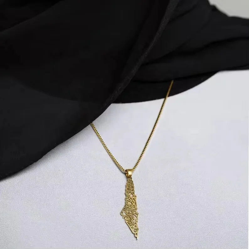 Customized Fashion necklace titanium steel hollow out Palestine map necklace stainless steel necklace