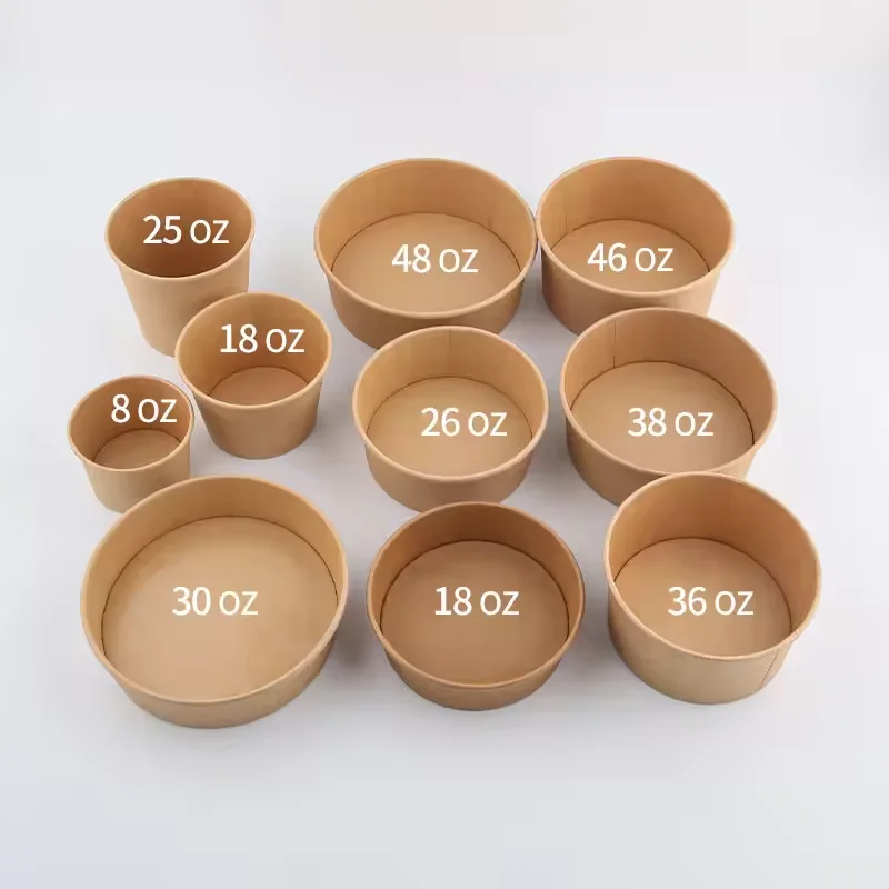 Eco Friendly Kraft Paper Bowl Compostable Take Out Food Lunch Salad Bowls Lid Cake Box Cupcake Boxes Paper Board with PET PP