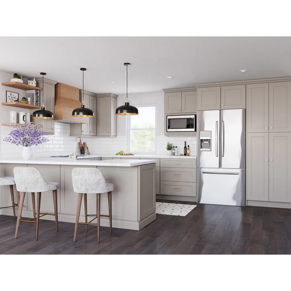 CBMmart Best Seller Chinese Manufacturer Supply Wooden Grain Moisture Proof Kitchen Cabinets Modern Design