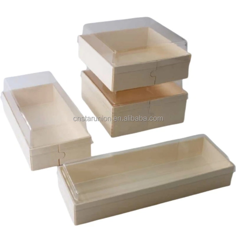 Custom Logo Hugging Roll Towel Roll Cake Sandwich Wooden Packaging Box Hot Dog Bread Disposable Takeout Clear Lip Package Boxes