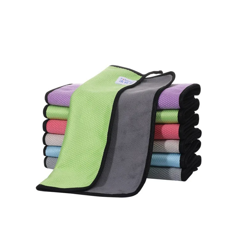 Double Sided Coral Fleece Woven Dishcloth Fish Scale Microfiber Streak-Free Cleaning Cloth Easy Oil-Free Cleaning Nanoscale