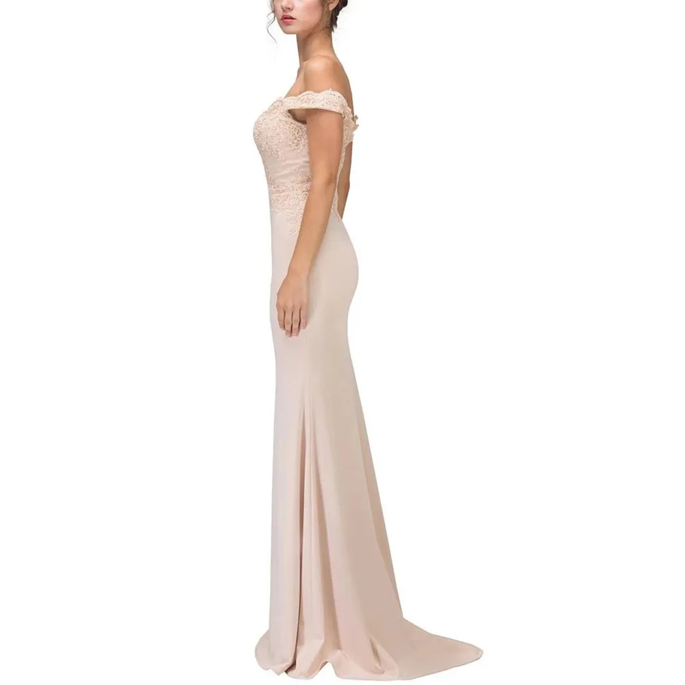
Lace Appliqued Off-Shoulder Floor Length Long Formal Evening Party Dresses Women Lady Elegant 
