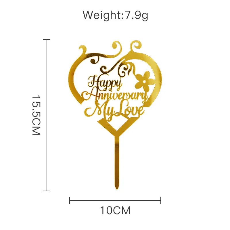 New Color Happy Anniversary Acrylic Cake Topper Stick Beautiful Cake Decoration Letter Topper