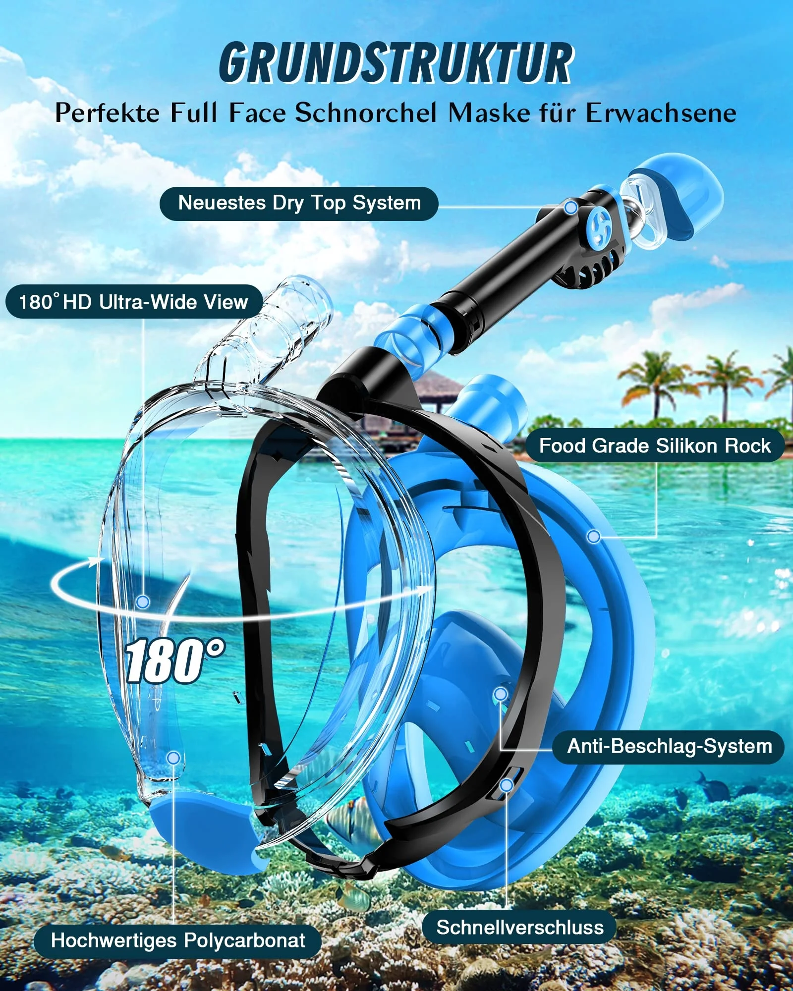 OEM Foldable Panoramic Snorkel Masks Full Face Italy Price Swimming Mask Diving Dry Snorkel Swim Mask With Underwater Camera