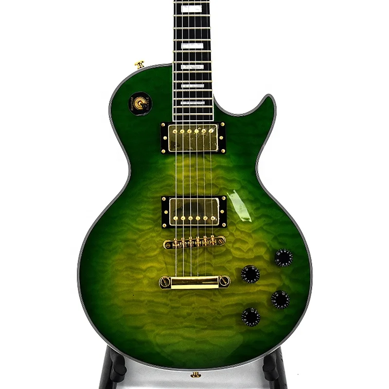 Krait 6 string electric guitar quilted maple top green color mahogany body mahogany neck OEM guitar factory outlet