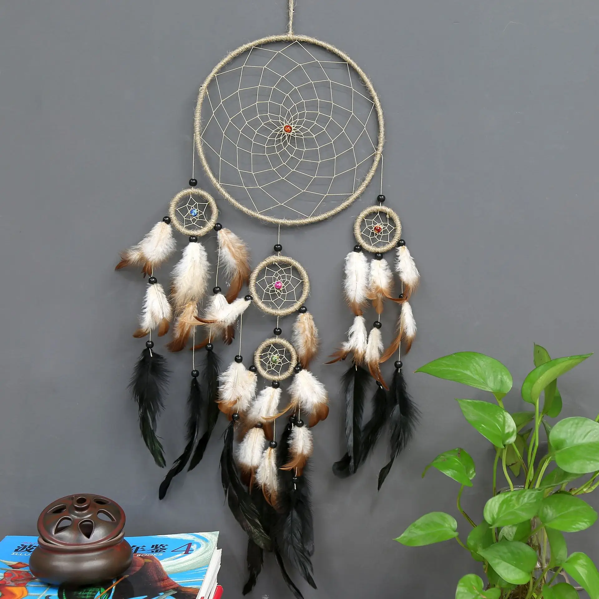 N-181 Tree of Life Dream Catcher Handmade Pink Feather Dream Catchers Mobile Wall Hanging Decor for Kids Bedroom Dorm Room Decor