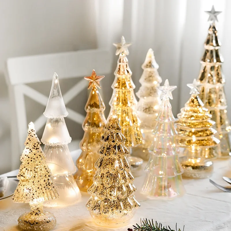 Christmas Decoration Desktop luminous glass Christmas Tree ornaments Festive atmosphere ornaments