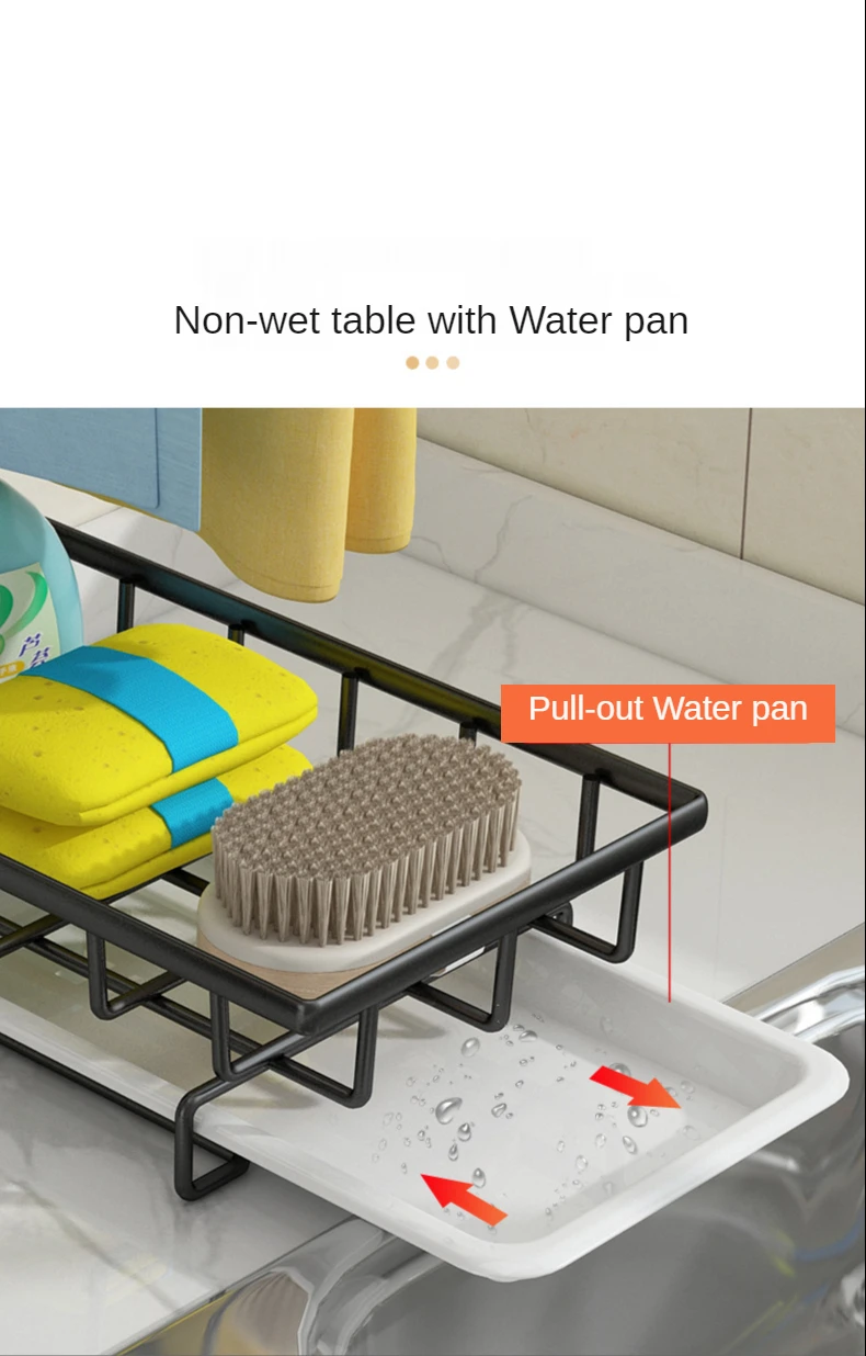 Smart-Furn 2 pole Kitchen Sink Organizer Sponge Holder with Towel Rack Drain Pan for Bathroom Storage Brush Soap Dish Dishcloth