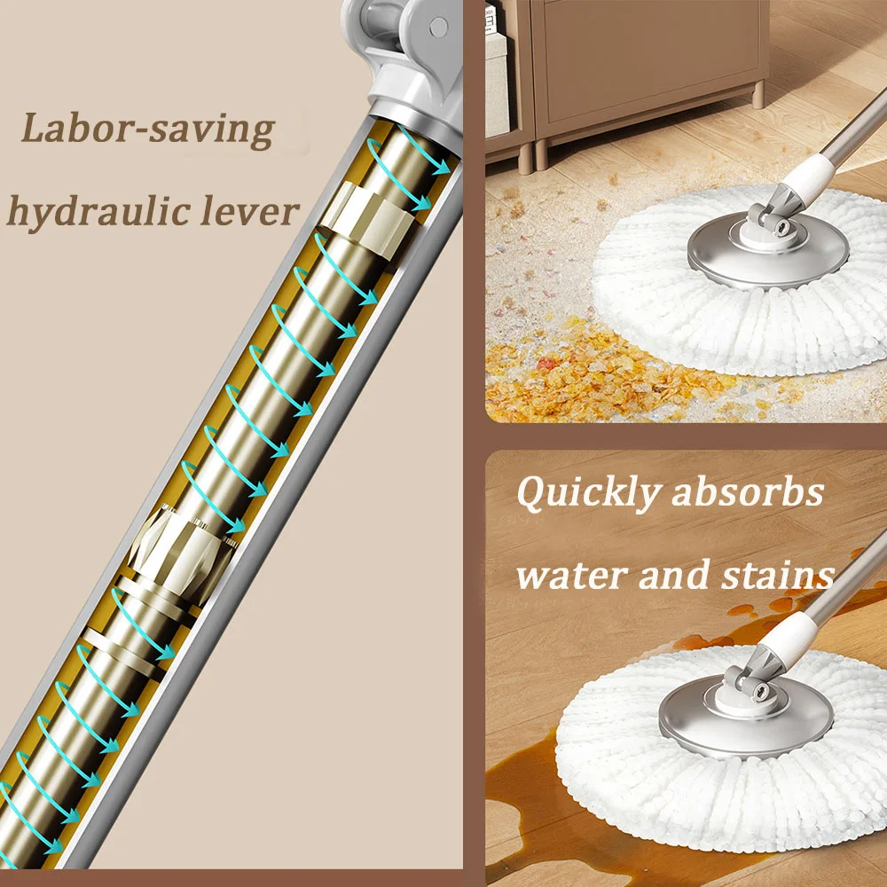 Modern Magic Handle Mop with Steel Pole round Rotation Spin Mop Head Wiper Dry Cleaning Mop and Bucket Set by Supplier