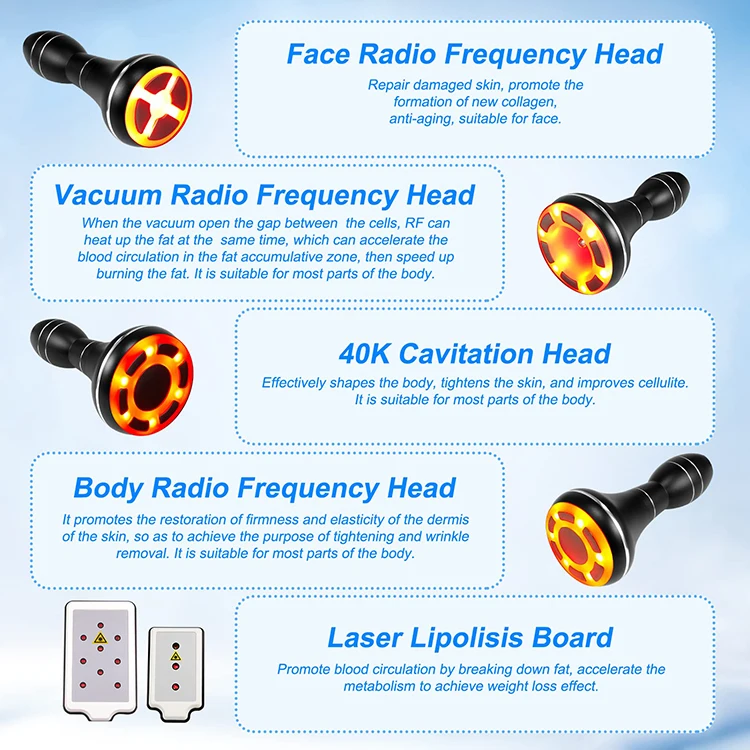 2022 Radio Frequency 40 K 5 In 1 Cavitation Lipolaser Cavitation Machine Ultrasonic For Face Fat Removal