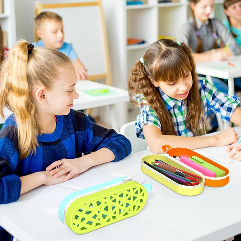 Custom Creative Hole Silicone Pencil Case Candy Pencil Case Student Portable Double Zipper Pencil Case