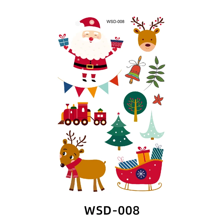 Eco-friendly Temporary Christmas Tattoo Stickers for Kids 3D Water Transfer Feature Paper Application for Body Decor