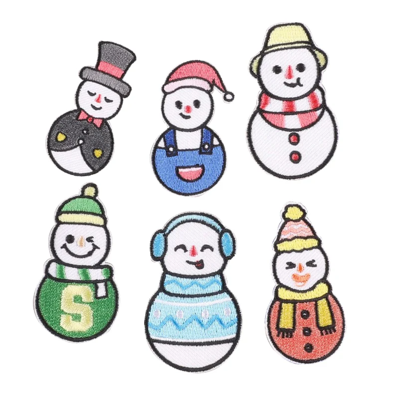 lovely christmas holiday self-adhesive snowman design embroidered decoration patch for bag hat
