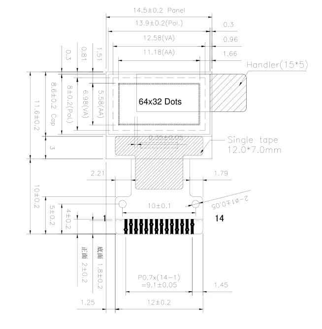 0,49 дюймовый разрешение 64*32 маленький размер oled гибкий модуль дисплея