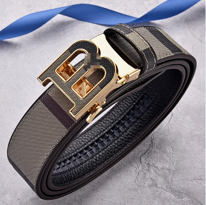 high quality leather belt Z buckle plaid leather belt luxury Business Automatic belts leather men genuine
