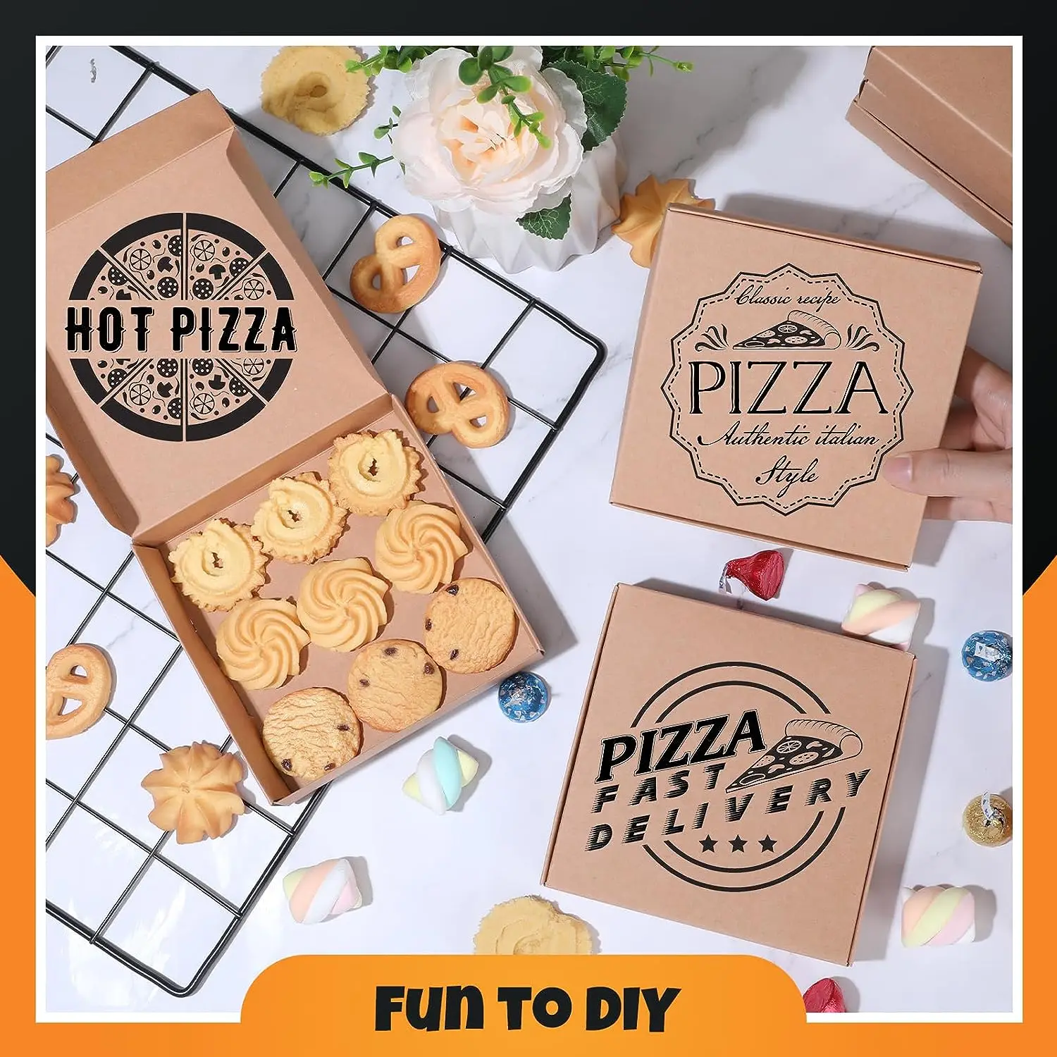New products Wholesale Free Design Custom  size and logo folding Kraft paper take-out box Fried Pizza Box Snack cake carton
