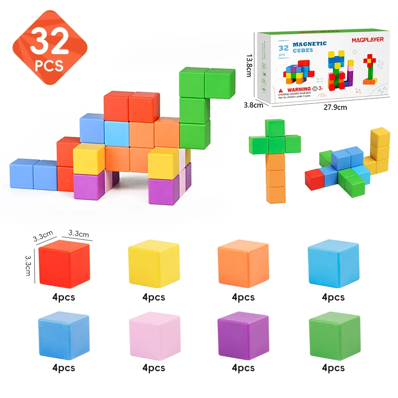 Montessori Toys Large Magnetic Cube Toys for Sensory STEM Magnetic Building Blocks Cube for Toddlers