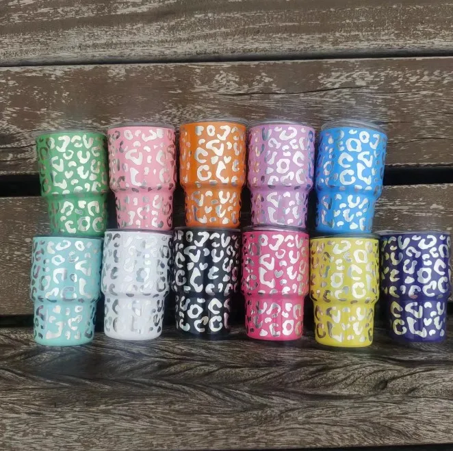Christmas 2oz 3oz mini tumbler shot glasses with straw leopard print 3oz bling tumbler shot glass with metal straw