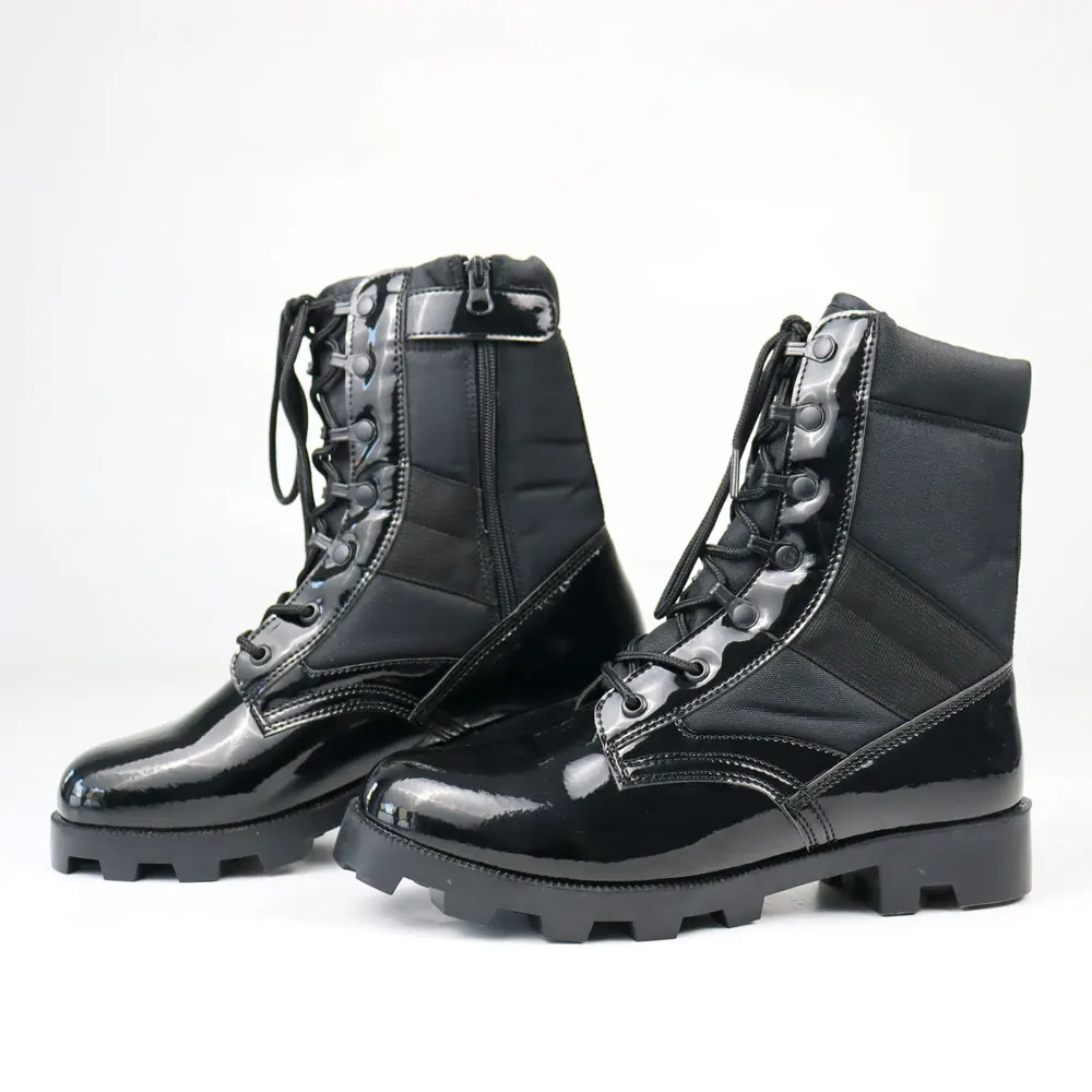Panama DMS Black Tactical Long Boots Shinny Action Genuine Leather Upper Rubber Long Shoes Tactical Boots