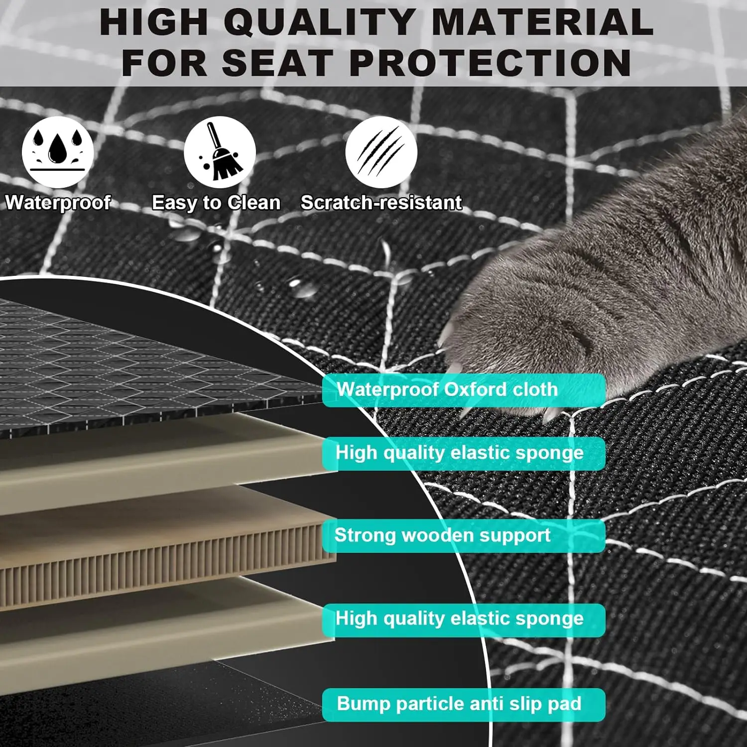 Back Seat Extender for Dogs Dog Hammock with Hard Bottom Back Seat Protector with Mesh Window and Storage Pocket for Car