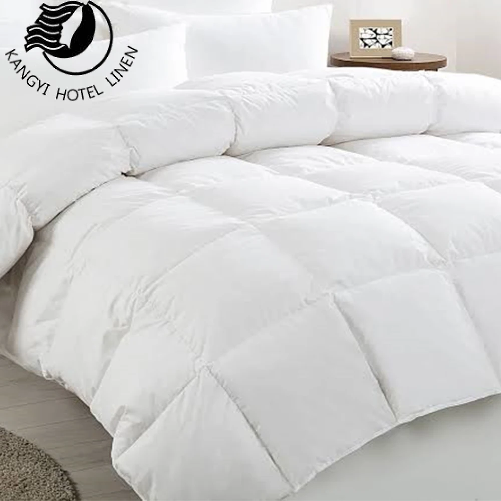 2021 Wholesale Hotel White Plain Goose Feather Quilt Bed Duvet Set