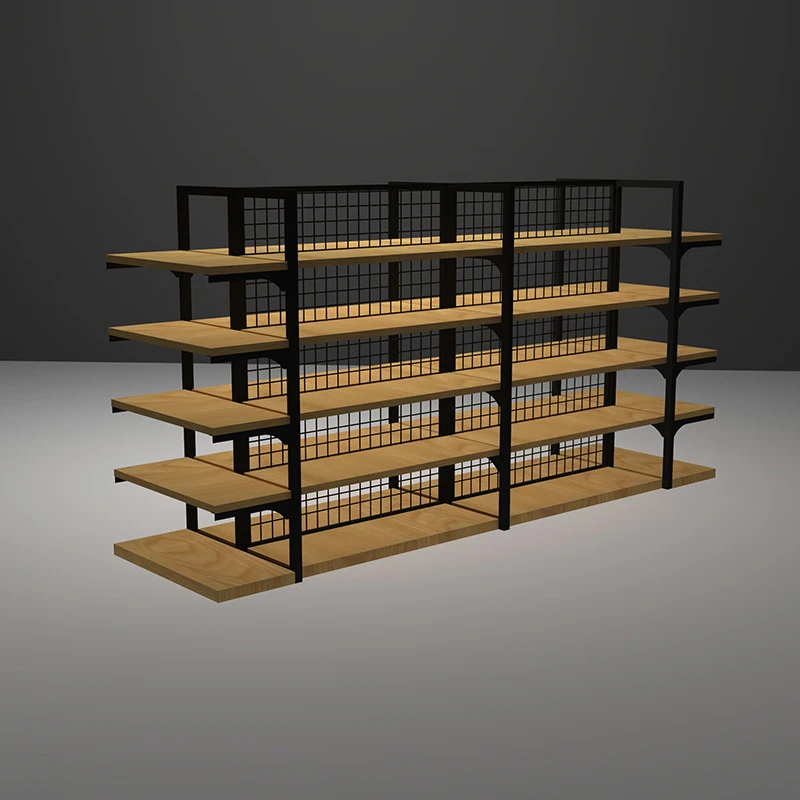 China wholesale wood goods display rack MINISO Shelf flat panel cheap supermarket wooden display racks