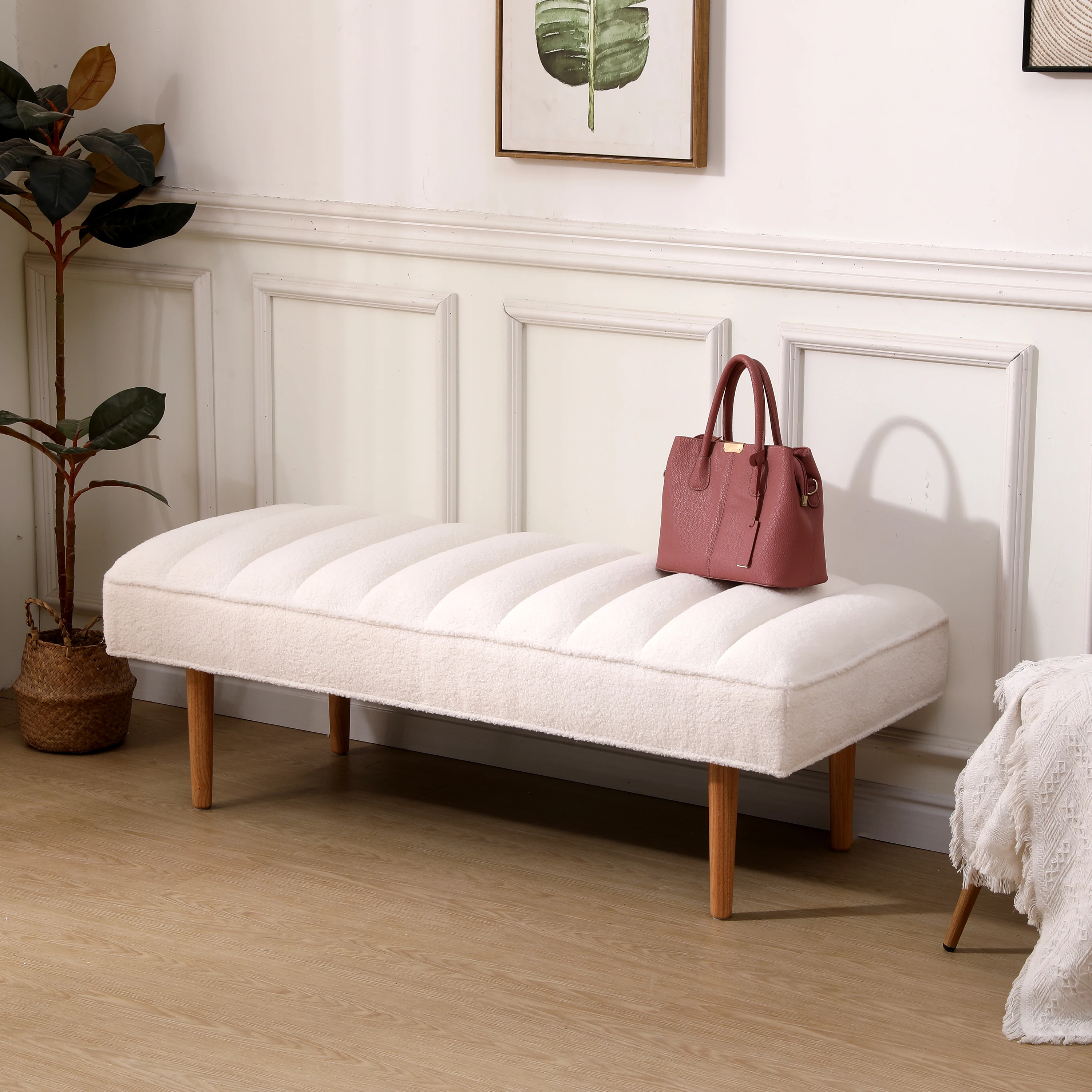 Solid Wood Lamb Wool Stools Ottoman Sofa Chair Bed Side Footstool Footrest Bench Livingroom Bedroom