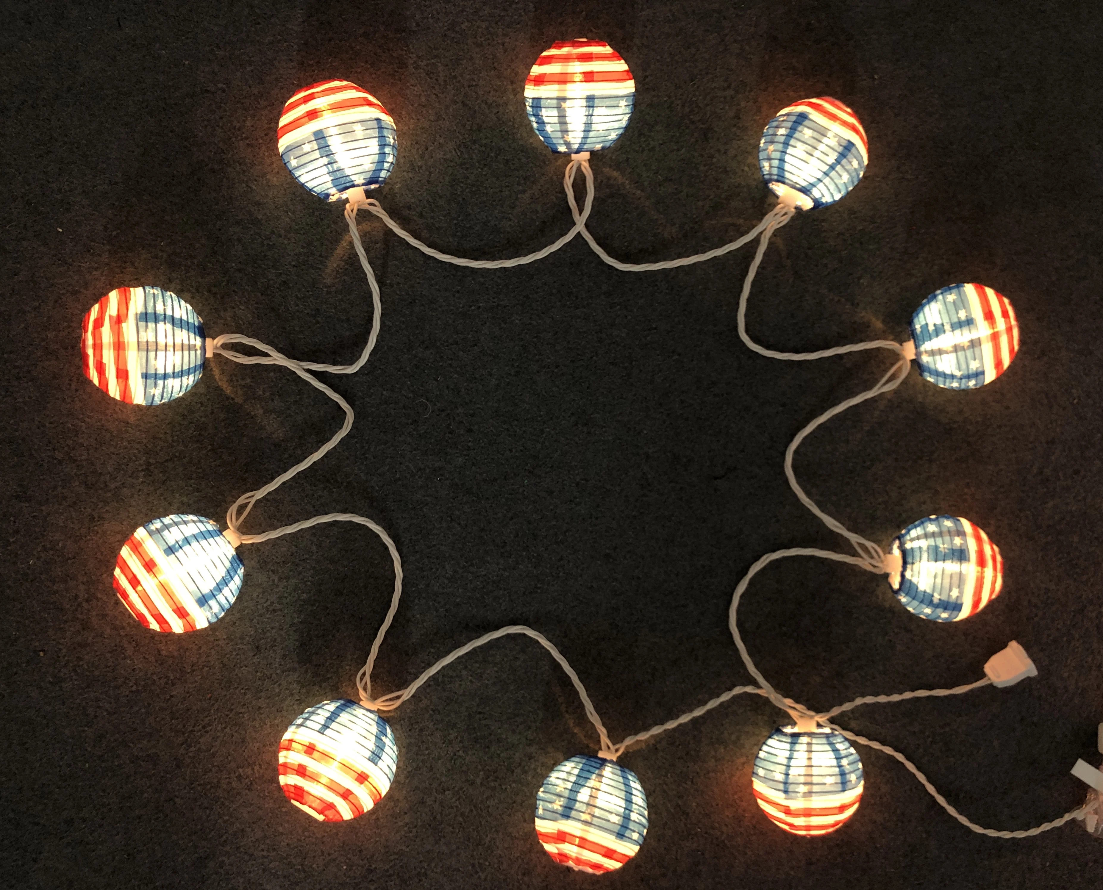 10 Count Patriotic lanterns American Flag Lantern Lights  Nylon Mini Hanging String Lights for Independence Day