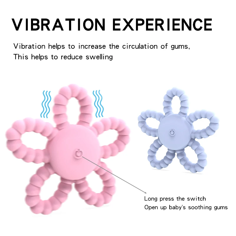 Hot Sell Food Grade Silicone Electric Teether Baby Sensory Soft Vibrating Teething Toys For Soothing Teeth Pain Teether