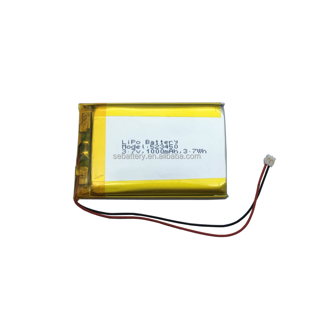 Лидер продаж от солнца, литиевая батарея 3,7 вольт 523450 1000 мАч lipo с PCM и проводами 3,7 в 523450, черная литиевая батарея