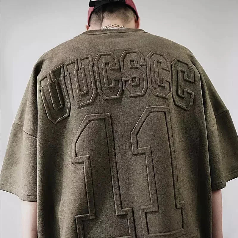 Round Neck Tee Drop Shoulder Plus Size Thick Soft Cotton Costom 3d Embossed Men Tshirts Custom Printed