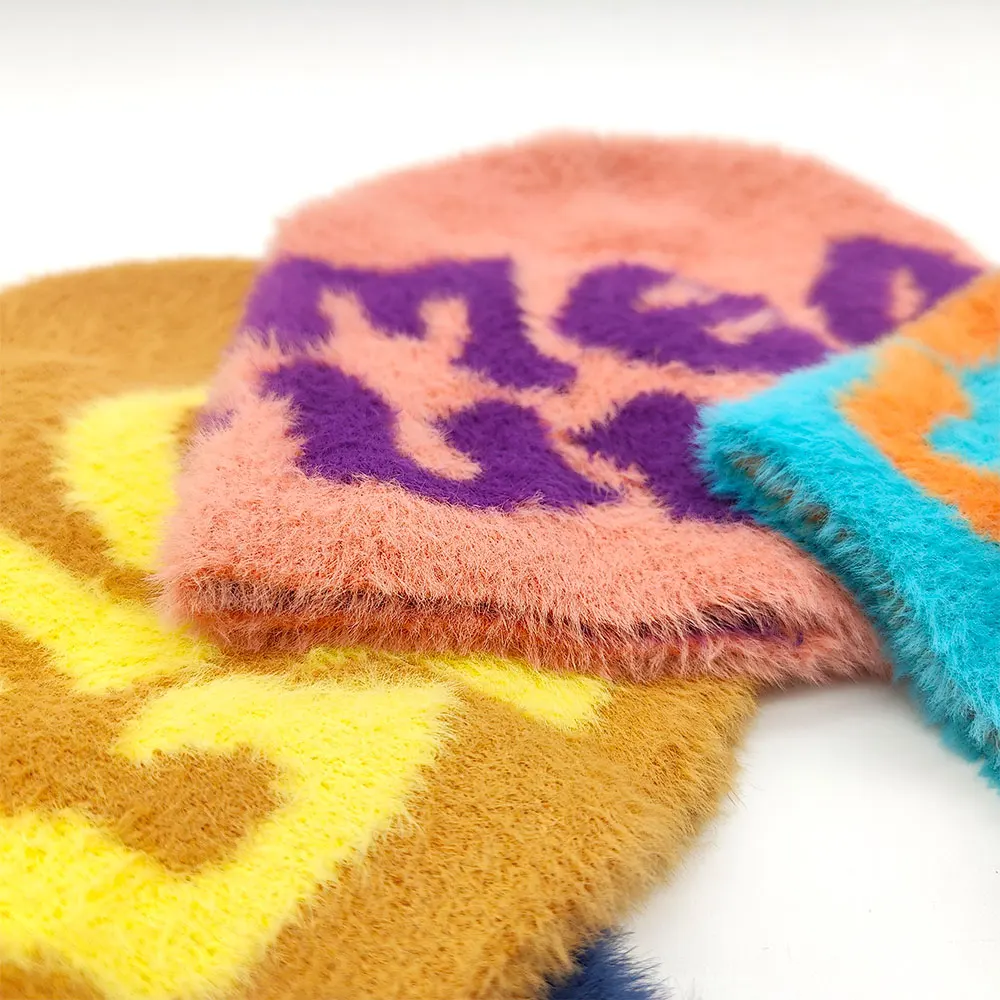 High Quality Jacquard Custom Logo Mohair Knit Winter Y2k Wool Fuzzy Mea Culpa Beanies
