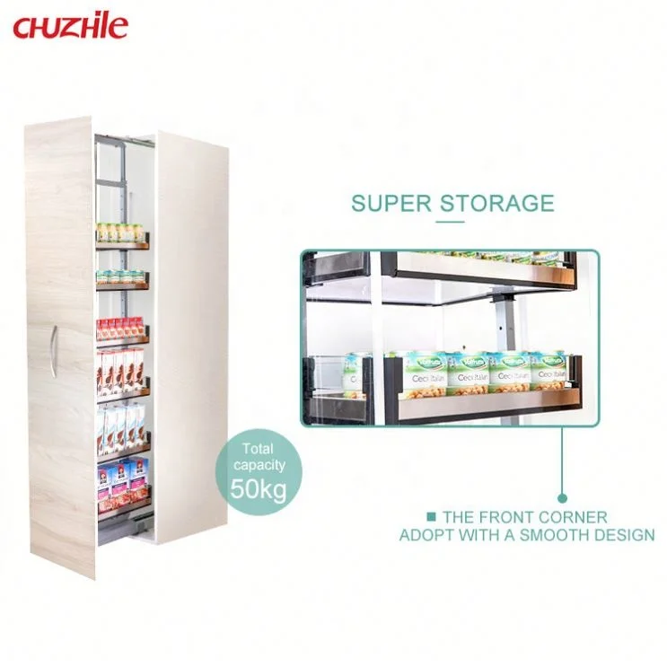 Высокое качество кухонные хранения 6 слой высокая единица корзина из нержавеющей стали панельные двери со стеклом дизайн вытащить корзины кладовая Организатор