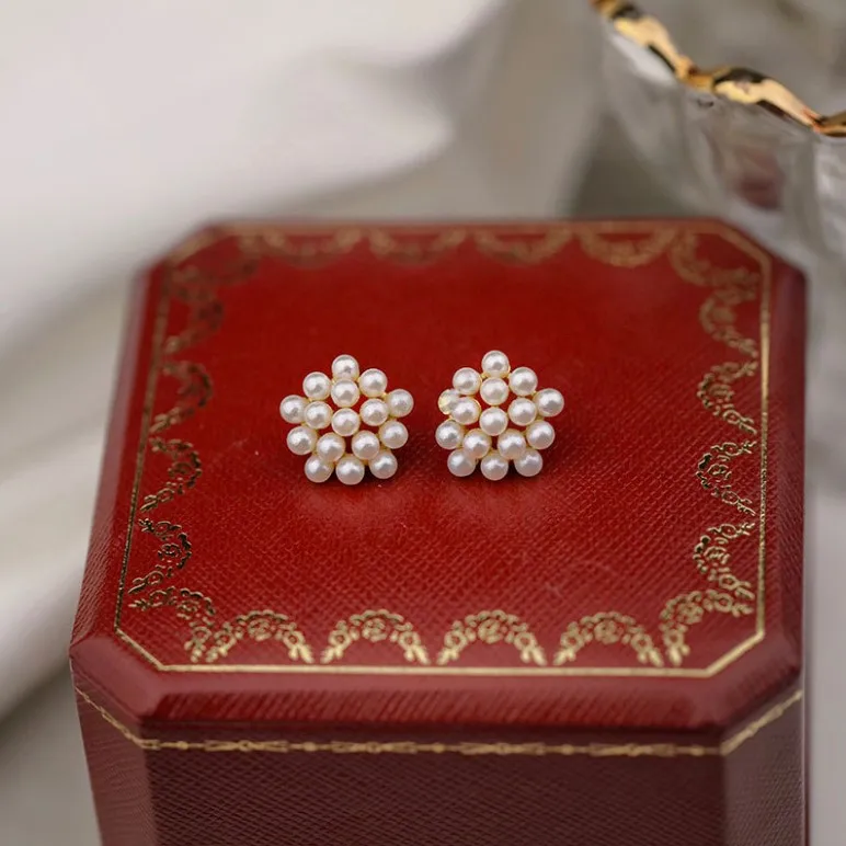 unique jewellery silver statement earring pearl flower 925 sterling silver pearl cluster flower earrings