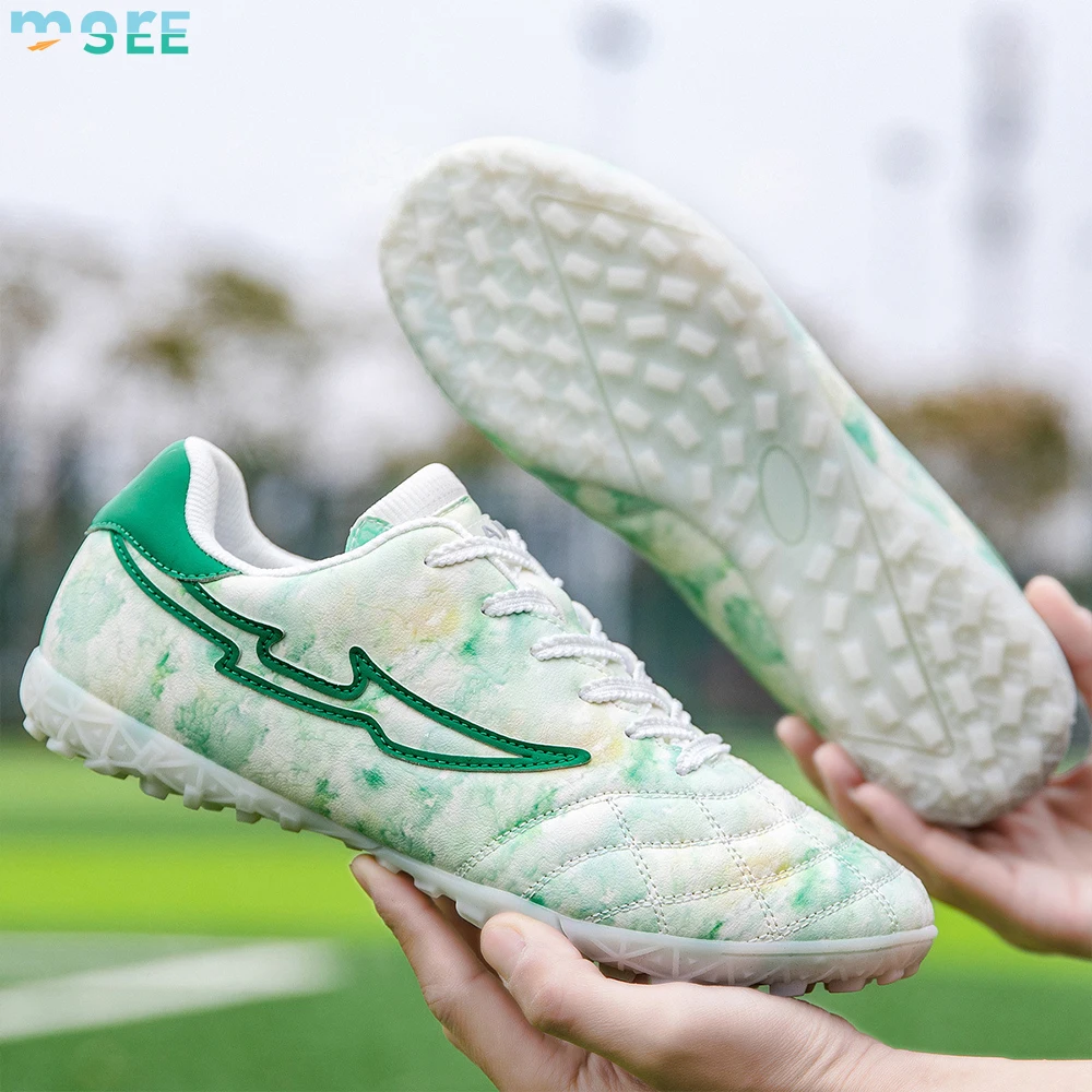 SeeMore Selection Fluorescent Kids Boys Girls Firm Ground Athletic Outdoor Sports Shoes Football Soccer Cleats Shoes