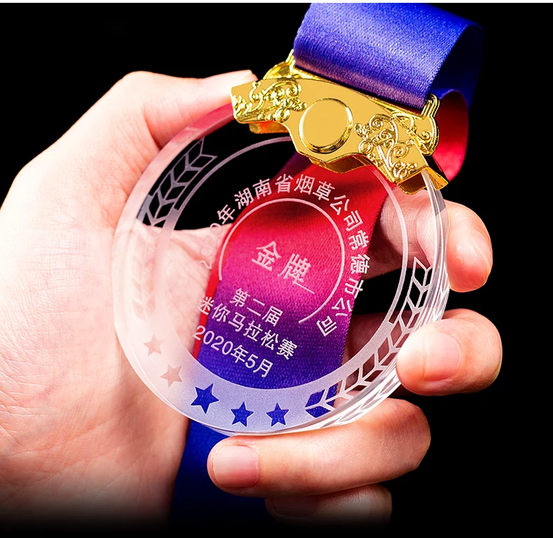 Adl Promotional Wholesale 3D Laser Engraving Crystal Glass Medals Custom Made Blank Clear Acrylic Crystal Trophy Awards Medal