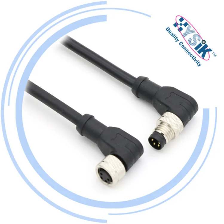 M8 double ended plug in connector 4pin elbow PVC PUR jacket 1m 2m Custom length  female and male cable connector