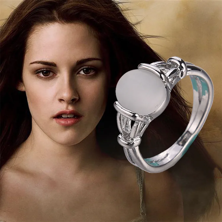 Popular Fashion Ring Women Movie Film Jewelry Twilight Saga Bella Natural Opal Silver Ring Korea Ring