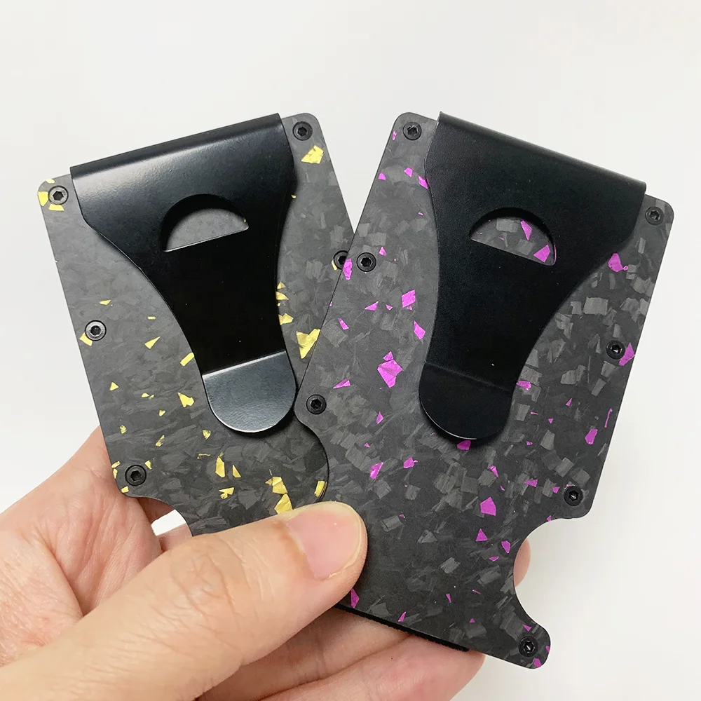 Тонкий матовый серебристо-синий кованый металлический держатель для карт из углеродного волокна с пользовательским зажимом для денег бумажник