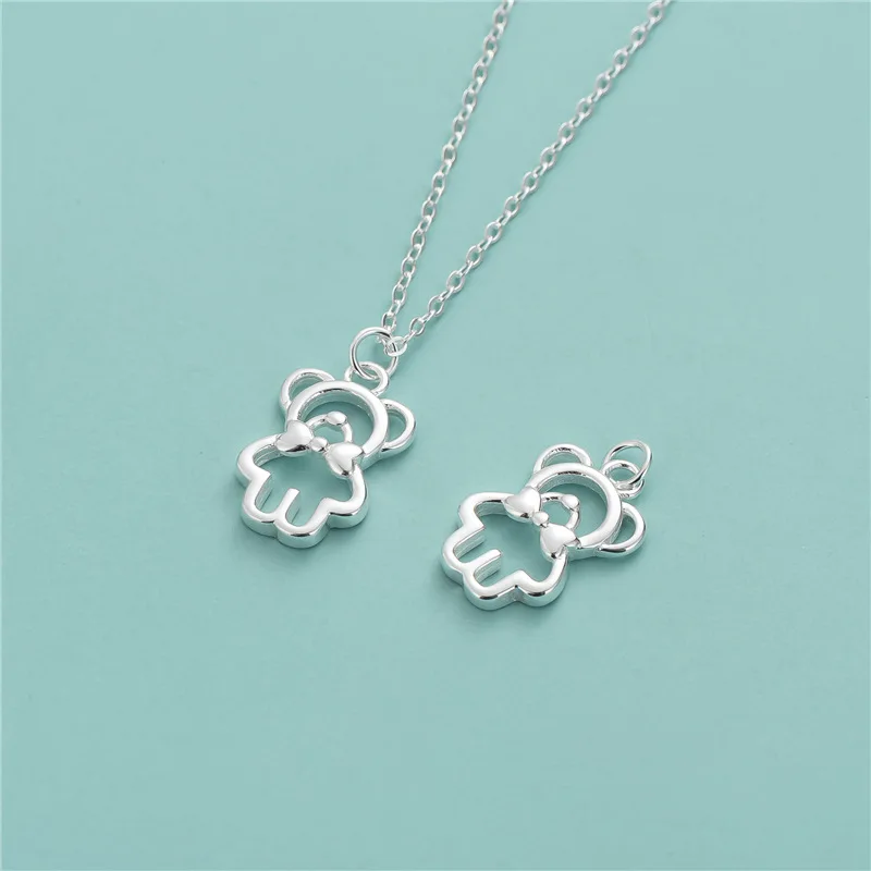Cute 925 Sterling Silver Hollow Bear Charm Pendant For Bracelet Necklace Making Accessories