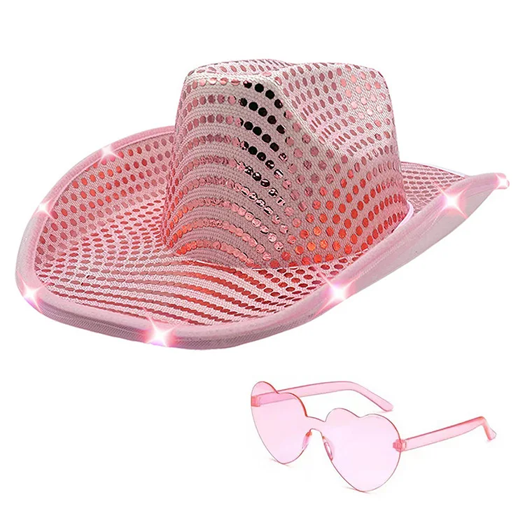 Custom Disco Ball Festival Outdoor Activity Glitter Shiny Light Up Sequin Led Cowboy Cowgirl Jazz Hat For Party