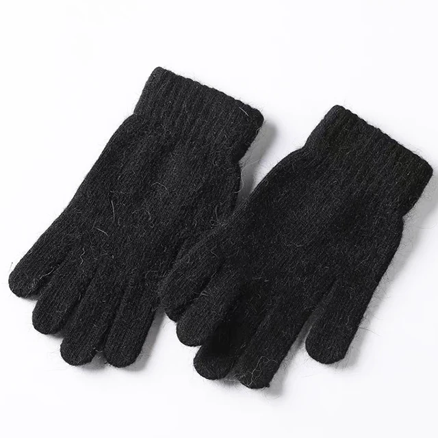 Custom High quality jacquard Wool full finger glove Cashmere Knit Warm ribbing nail half Gloves and Mittens for Winter
